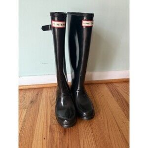 Hunter Rain Boots Women’s Size 5 Men’s 4 Gloss Black Original Tall Adjustable